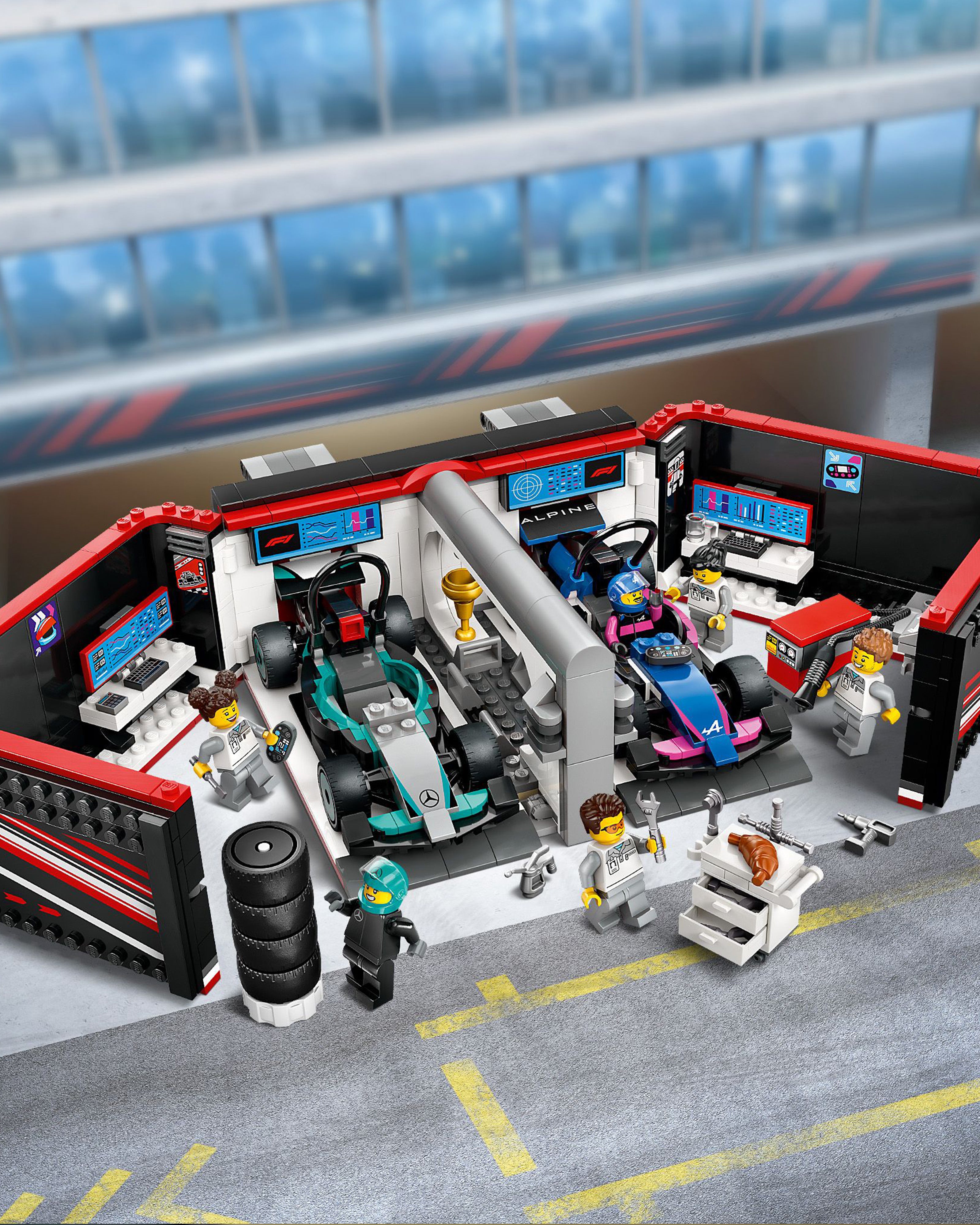 LEGO City F1 Garage Mercedes AMG Alpine Cars Official Mercedes AMG PETRONAS F1 Team Store