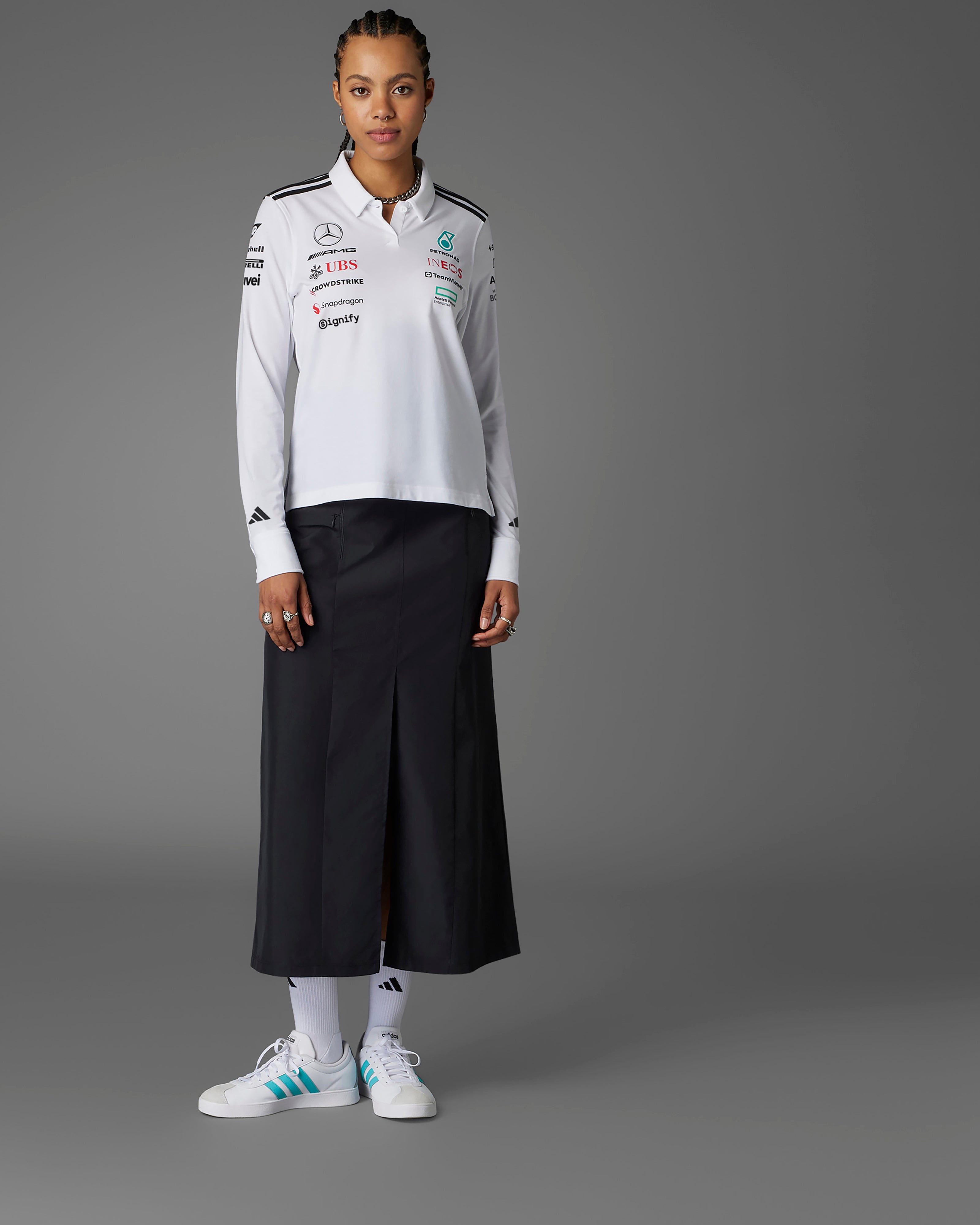 Womens 2025 Team Long Sleeve Polo White | Official Mercedes-AMG