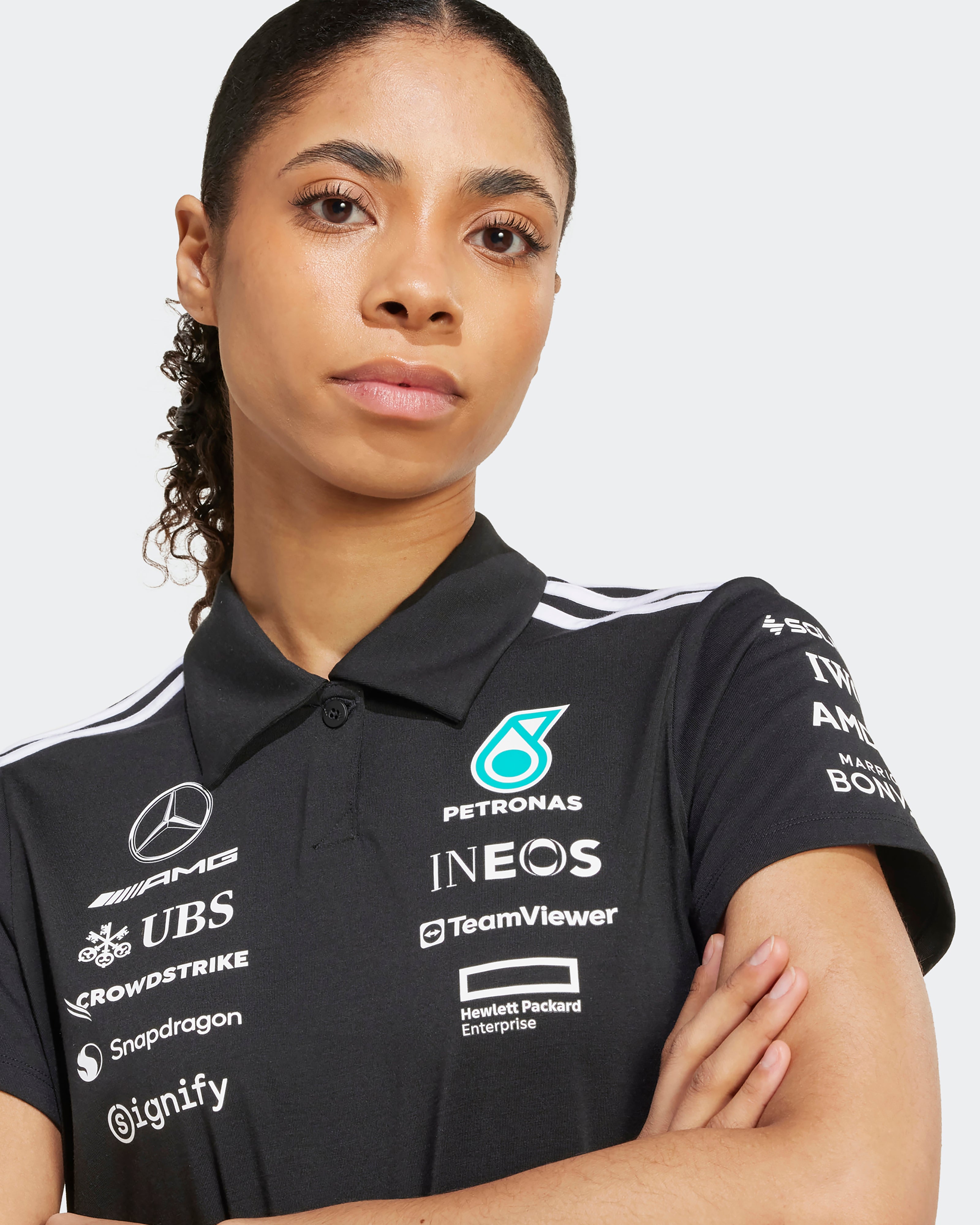 Womens 2025 Team Polo Black | Official Mercedes-AMG PETRONAS F1