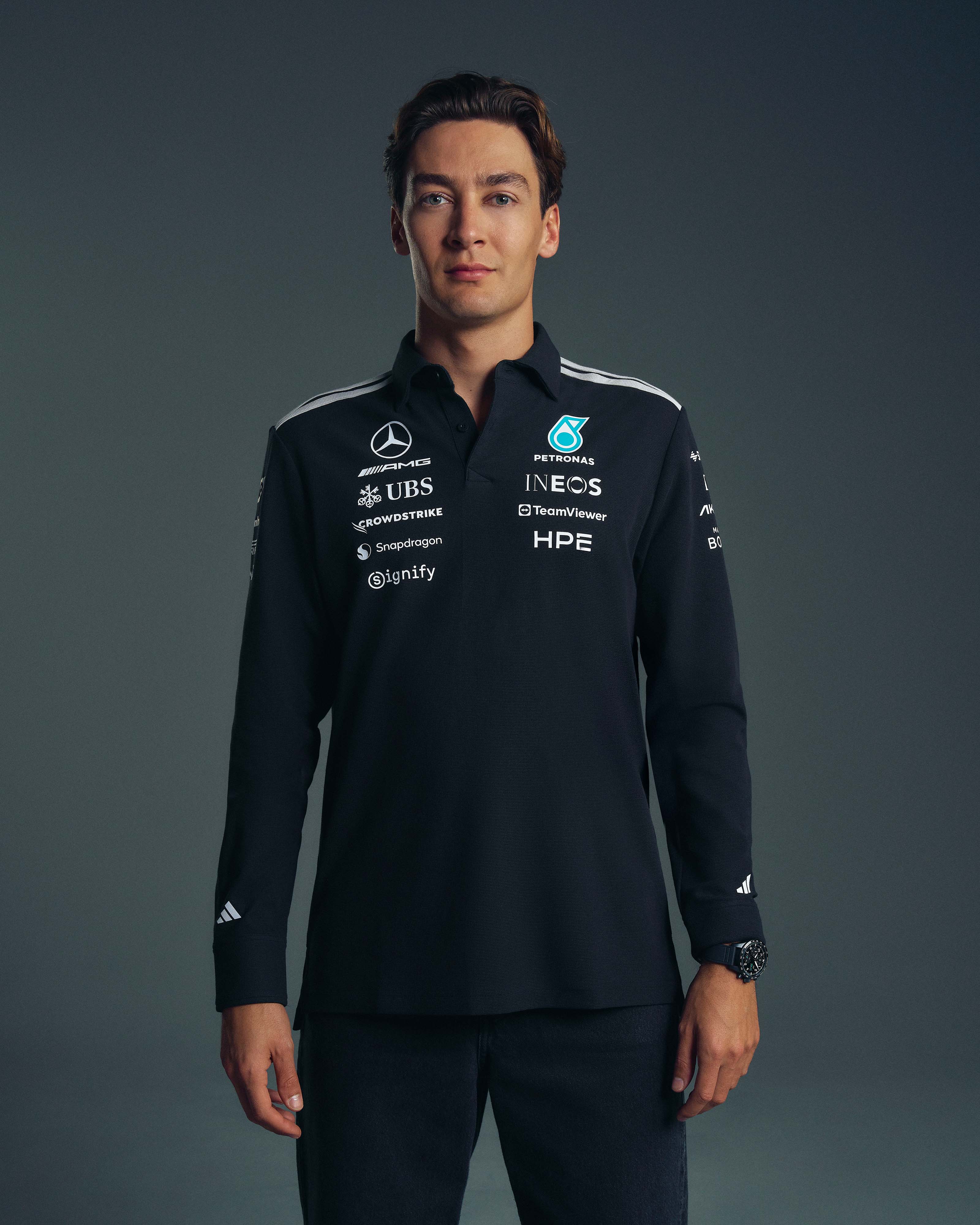 Official Mercedes-AMG PETRONAS F1 Team Men's 2026 Long-Sleeve Polo