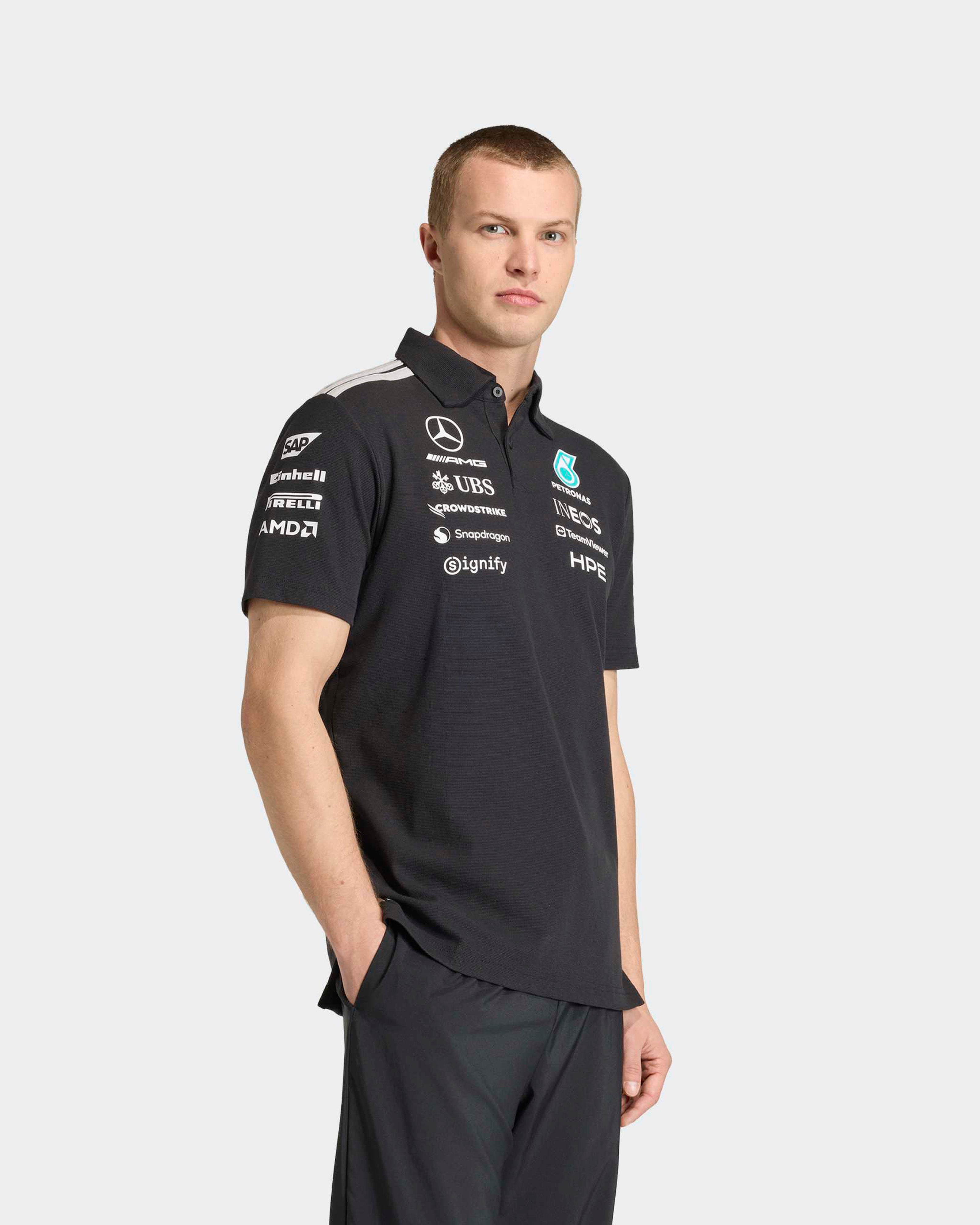 Men's 2026 Team Polo Shirt - Black | Mercedes-AMG Petronas F1