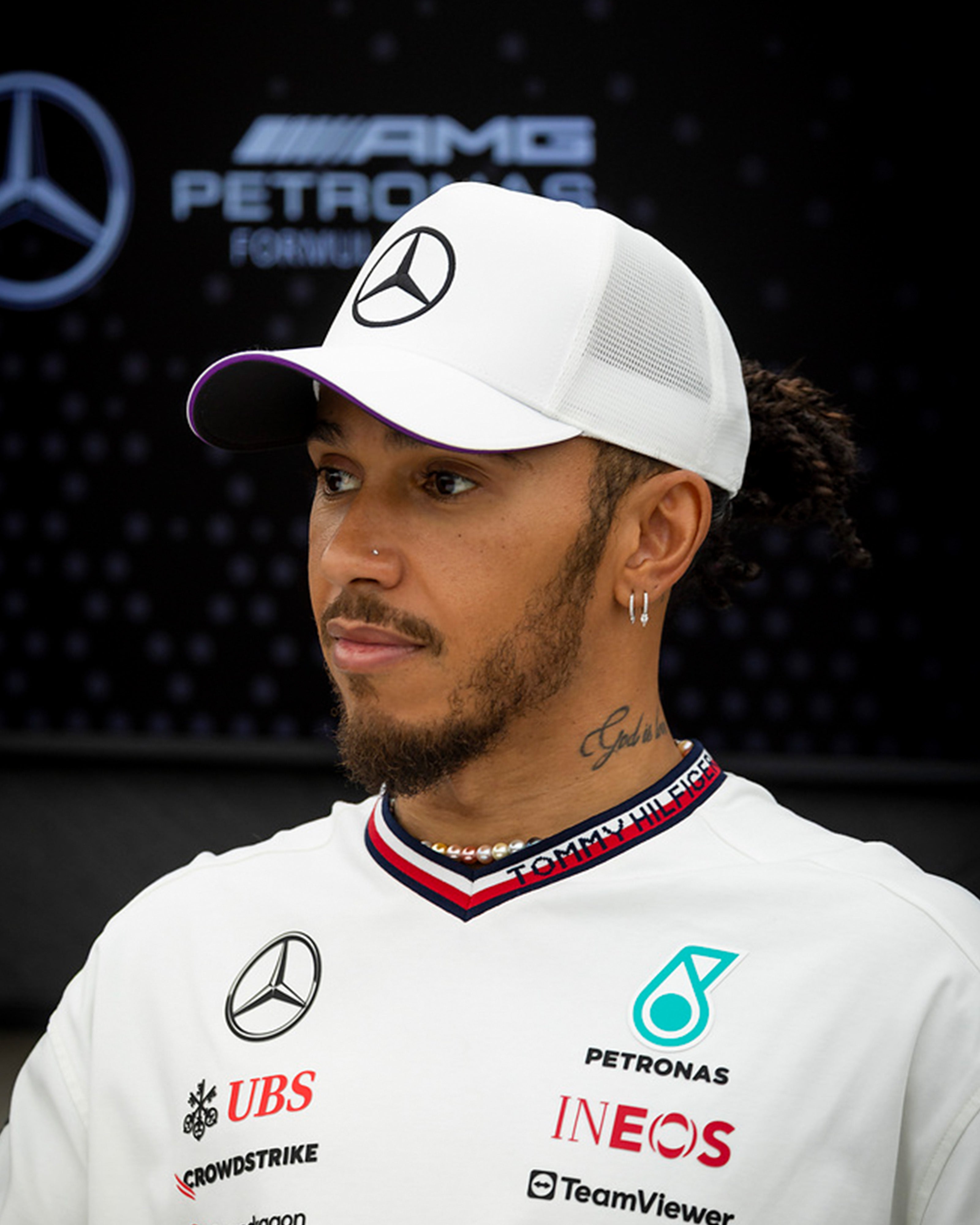 Lewis Hamilton 2024 Team Driver Trucker Cap White Official Mercedes AMG PETRONAS F1 Team Store