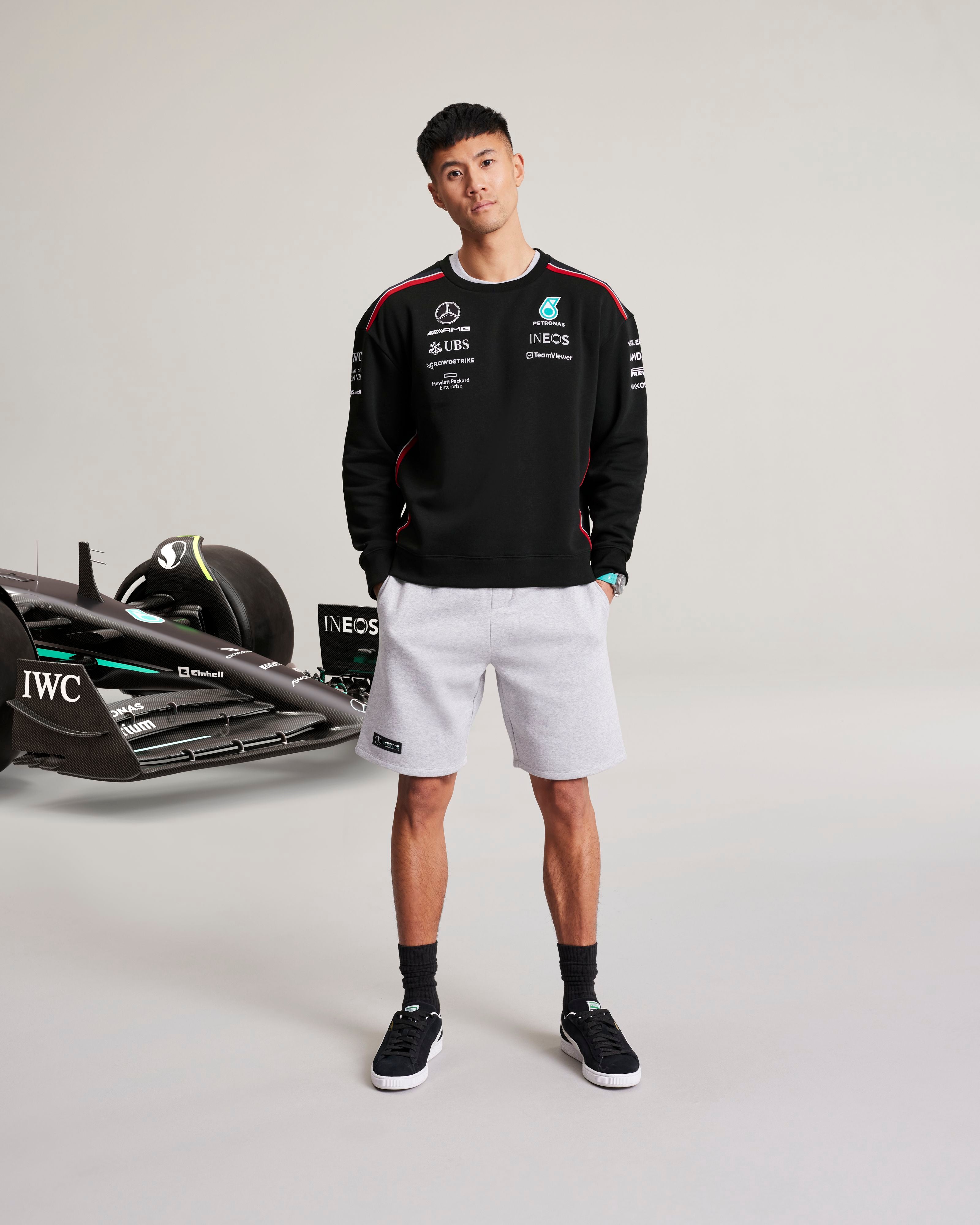 Mens 2023 Team Crew Sweat Black Official Mercedes AMG PETRONAS