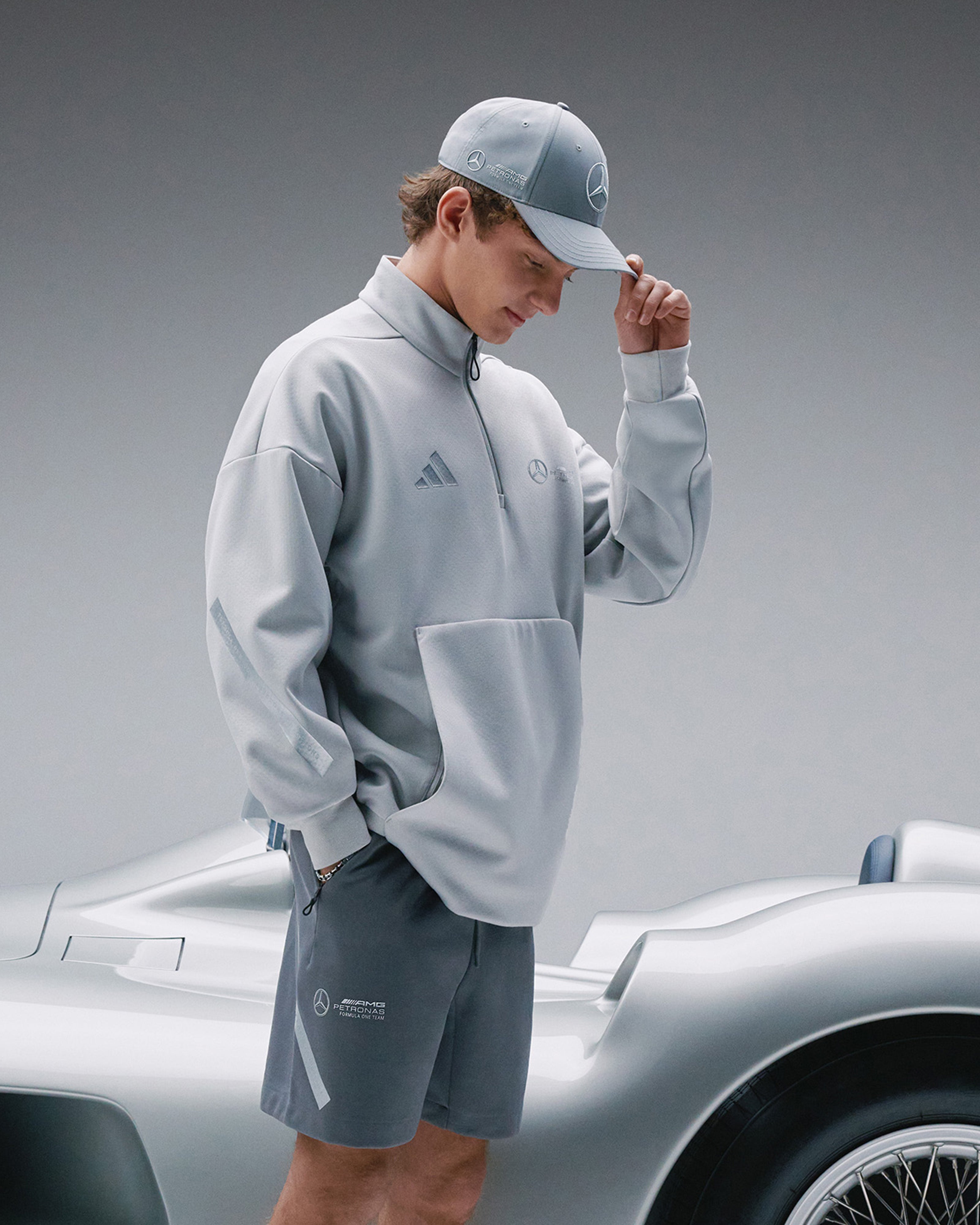 Mens Silver Arrows Quarter Zip Grey | Official Mercedes-AMG