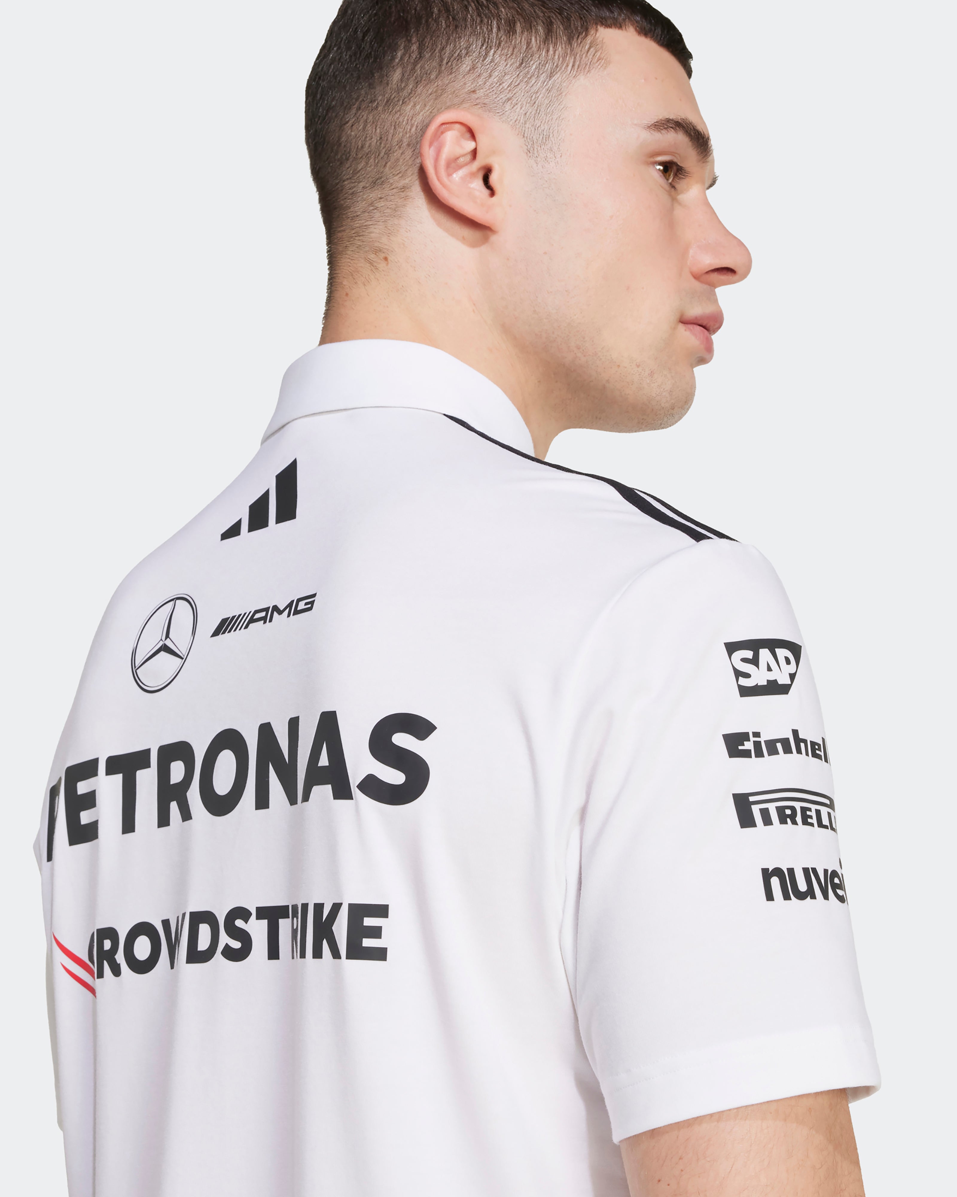 Mens 2025 Team Polo White | Official Mercedes-AMG PETRONAS F1 Team