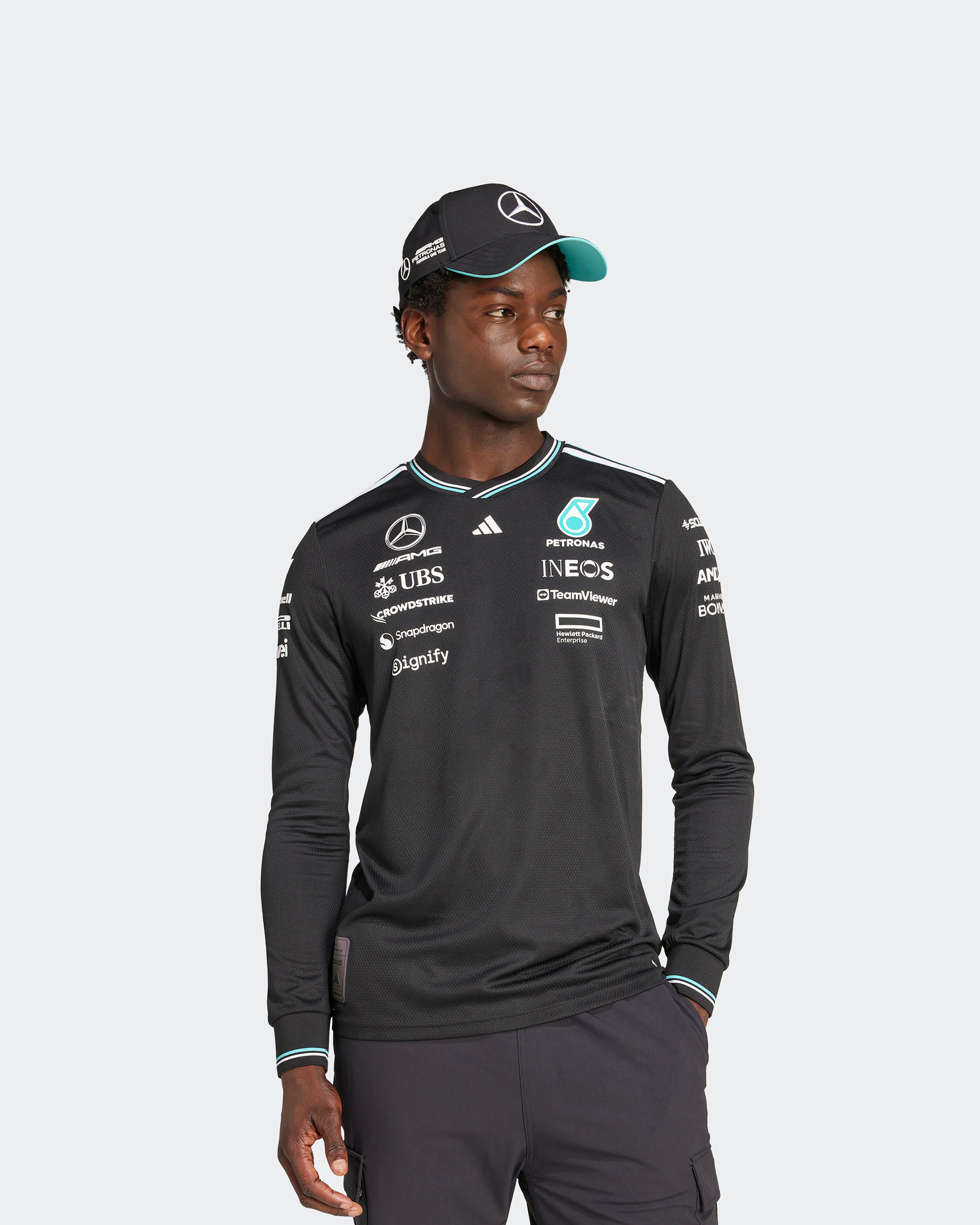 MERCEDES AMG PETRONAS F1 TEAM ドライバー ジャージ Mens 2025 Authentic Long Sleeve Driver Tee Black | Official
