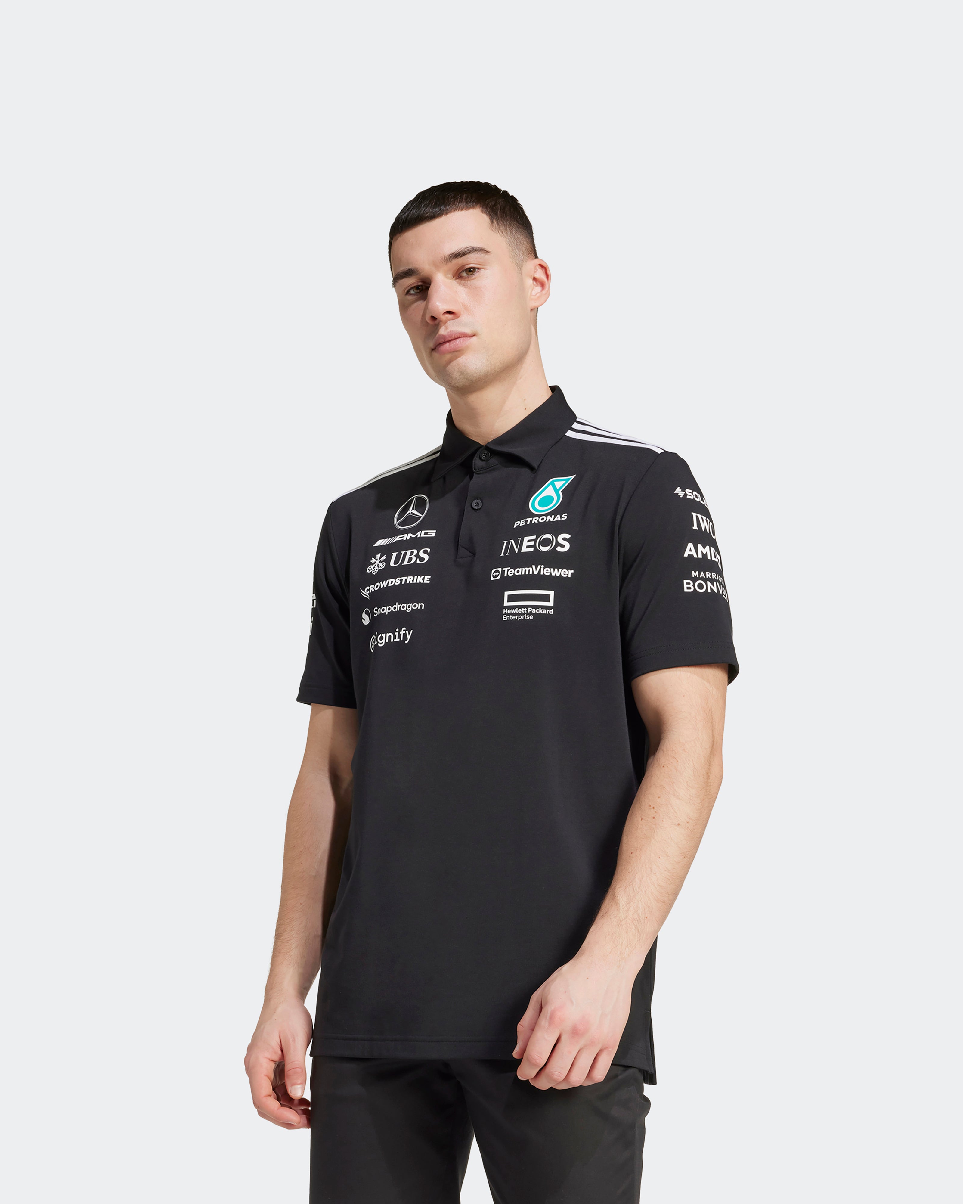 Mens 2025 Team Polo Black | Official Mercedes-AMG PETRONAS F1 Team