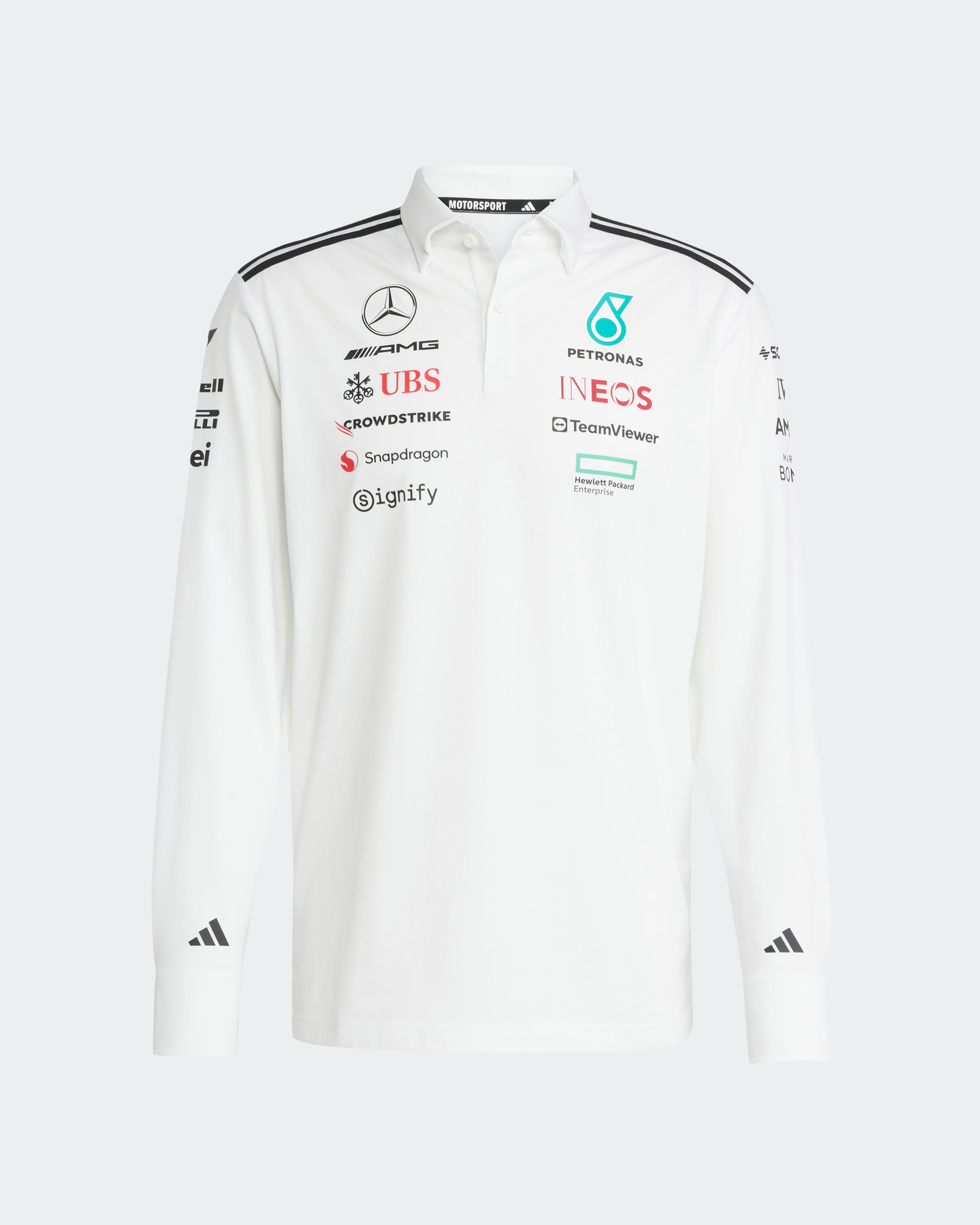 Mens 2025 Team Long Sleeve Polo White | Official Mercedes-AMG