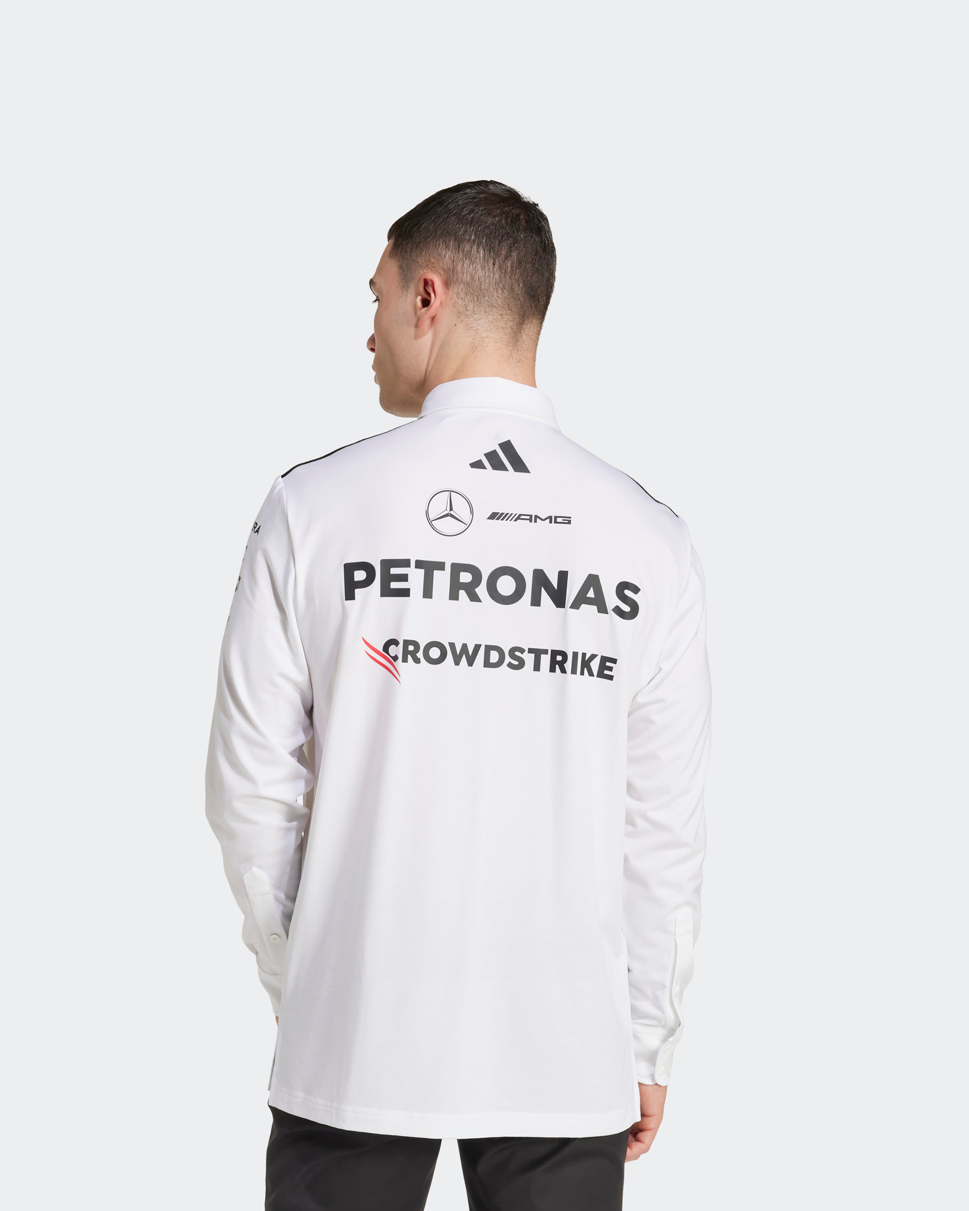 Mens 2025 Team Long Sleeve Polo White | Official Mercedes-AMG