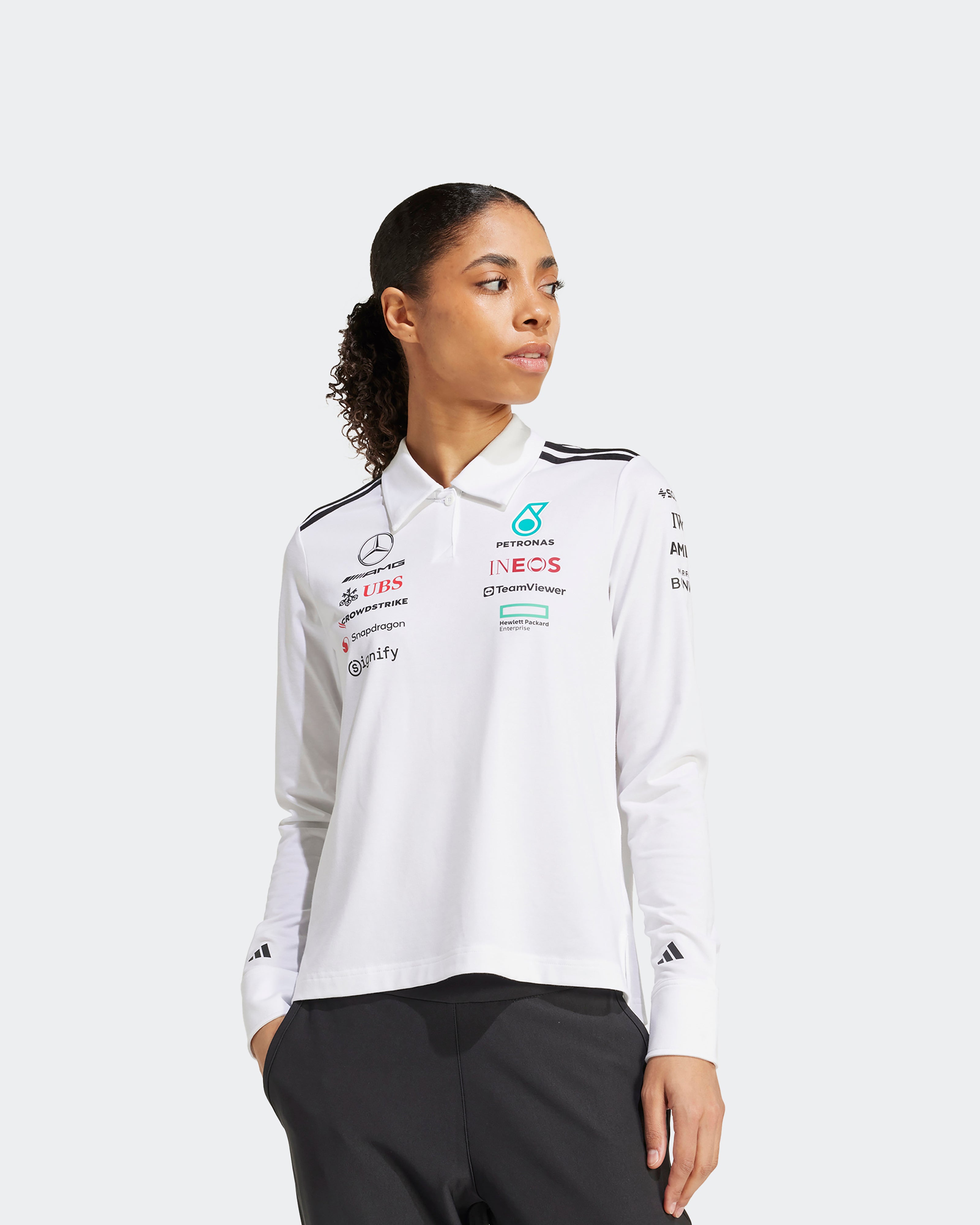 Womens 2025 Team Long Sleeve Polo White | Official Mercedes-AMG