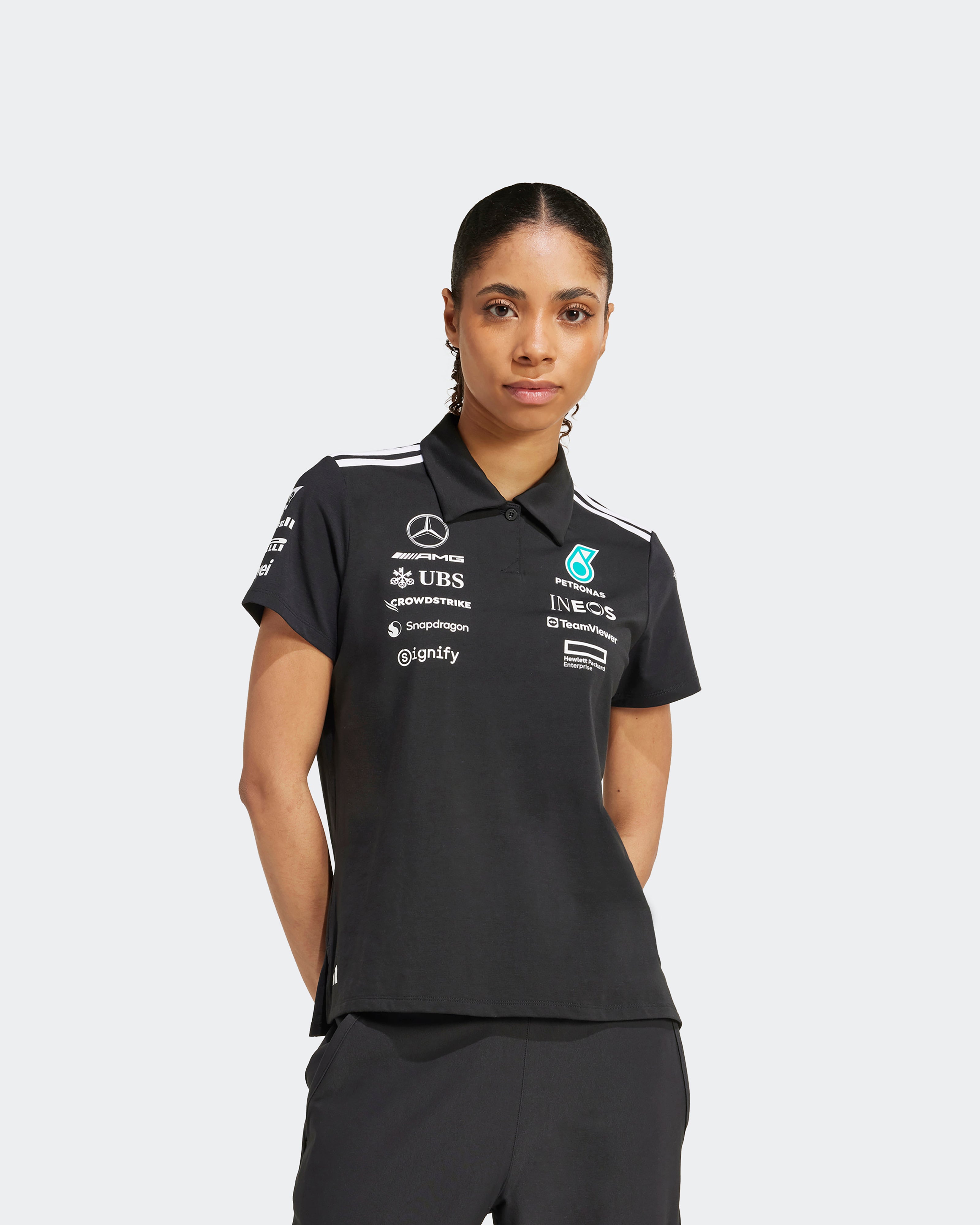 Womens 2025 Team Polo Black | Official Mercedes-AMG PETRONAS F1
