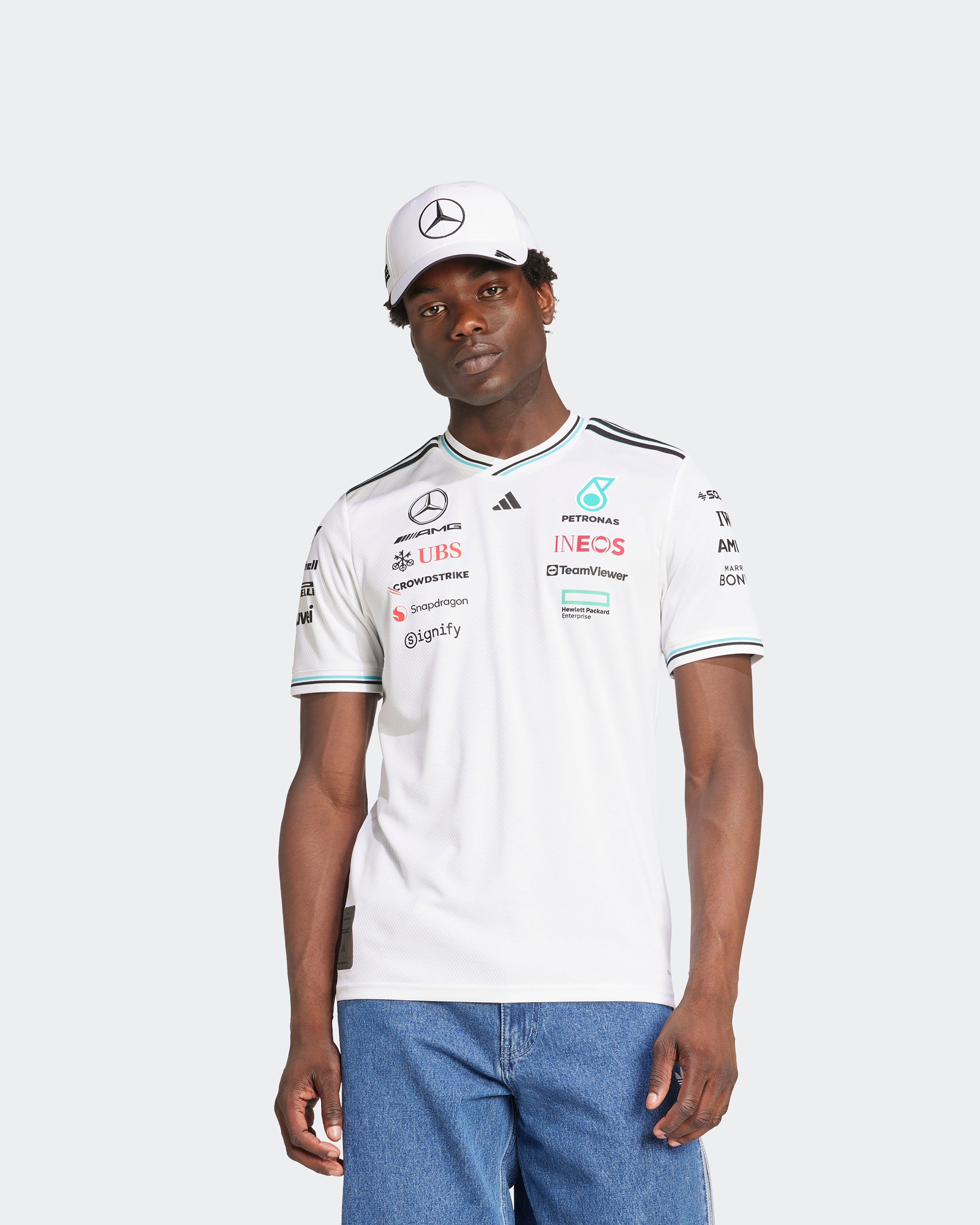 Mens 2025 Authentic Driver Tee White | Official Mercedes-AMG