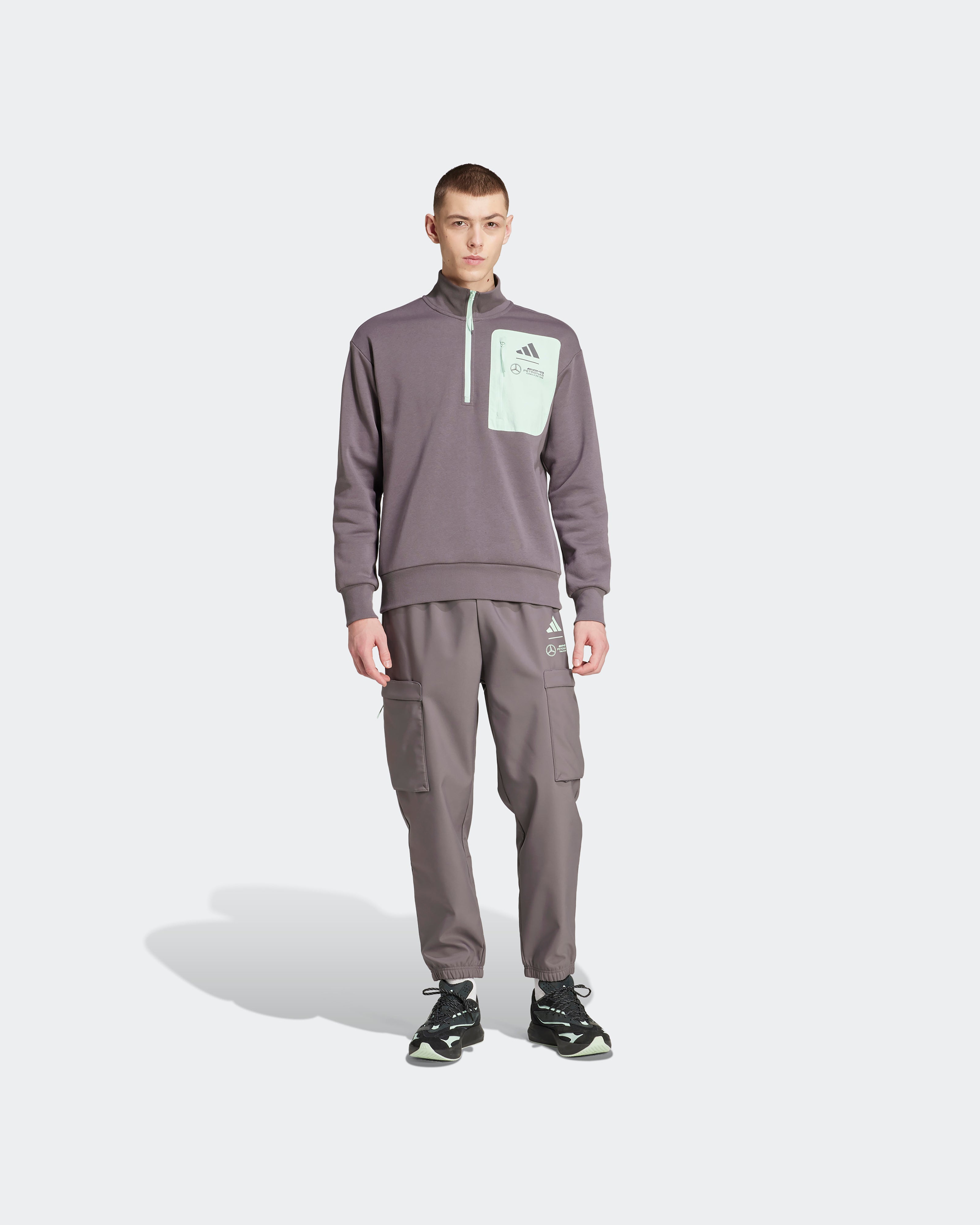 メル Mens Premium Woven Fleece Top Grey | Official Mercedes-AMG
