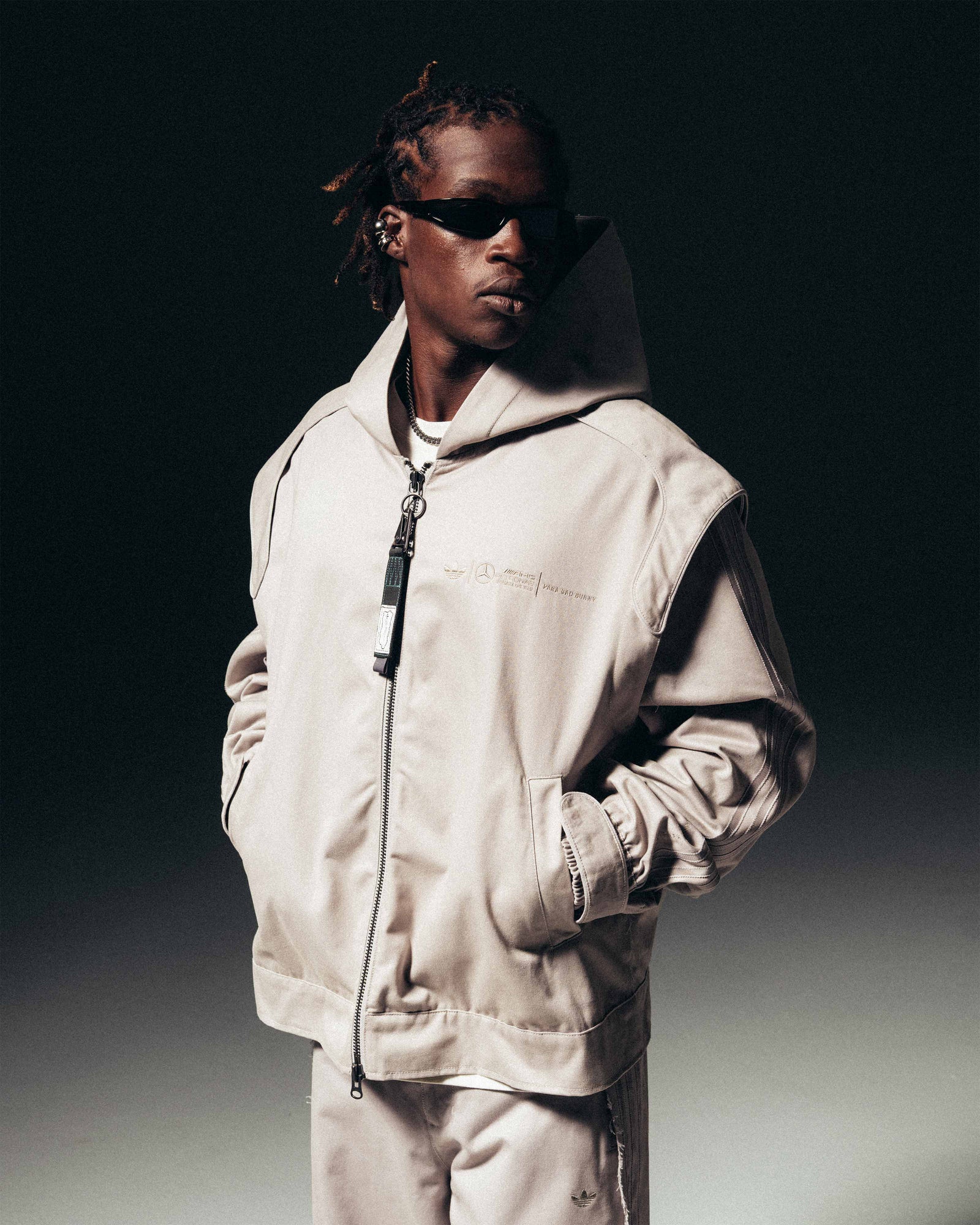 adidas para Bad Bunny x Mercedes-AMG F1 Racing Zip Up Track Top with Balaclava Grey